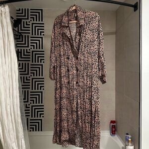 Free People Cheetah Print Dress Button Up Size XS Oversized